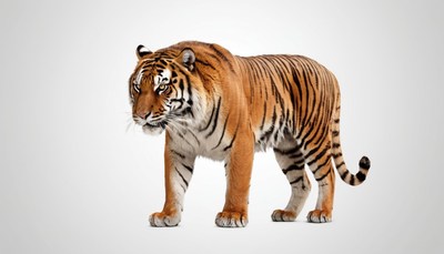Tiger walking on white background