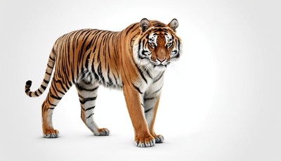 Tiger standing on white background