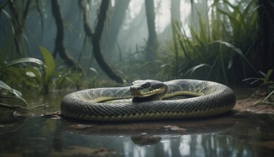 Snake coiled in jungle pool