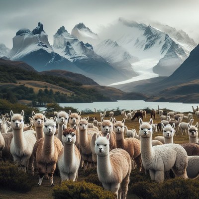 Alpaca herd at the foot of the andes