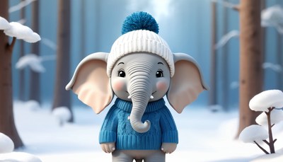 Elephant in winter forest