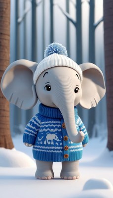 Elephant in winter forest