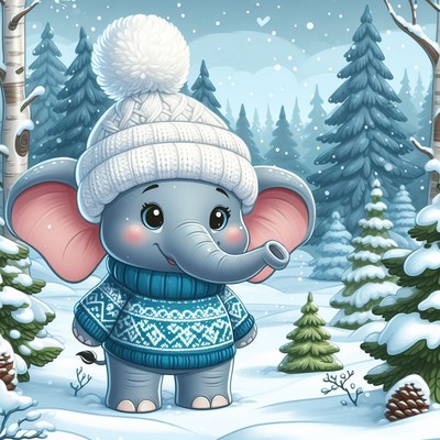 Elephant in winter wonderland
