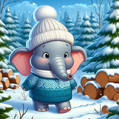 Elephant in winter forest