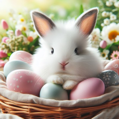 White bunny in easter basket