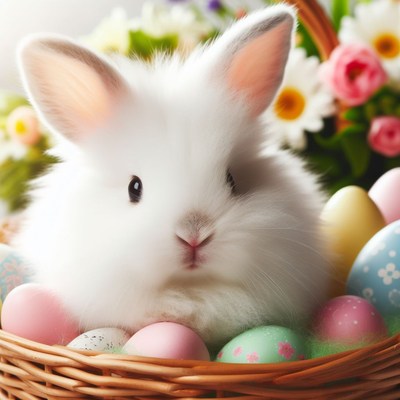 White bunny in easter basket