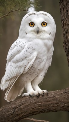 Snowy owl perched on branch