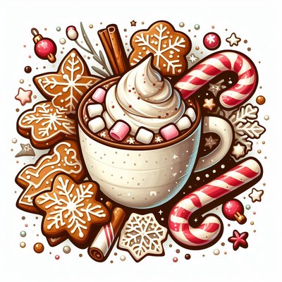 Festive hot chocolate with whipped cream
