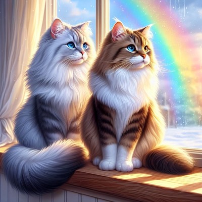 Two cats window view