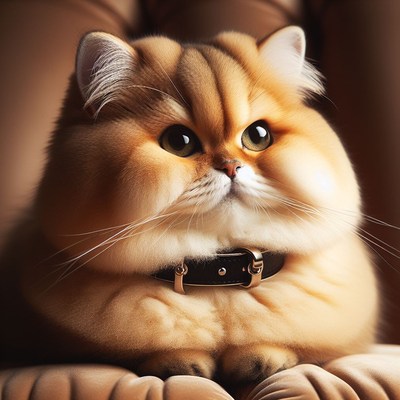 Golden persian cat wearing leather collar
