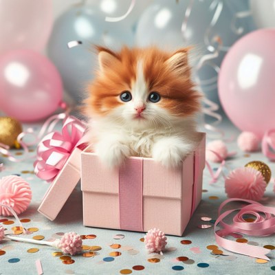 Kitten inside pink gift box