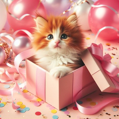 Kitten in pink gift box