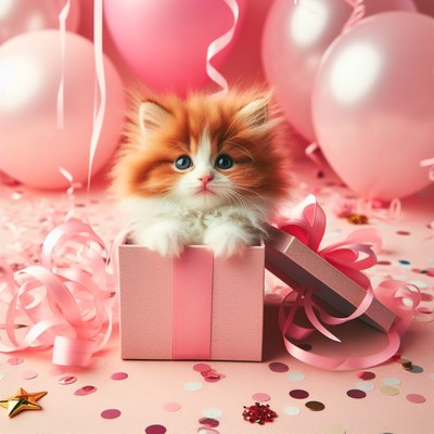 Kitten in pink gift box