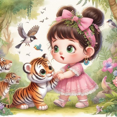 Girl interacting with tiger cub