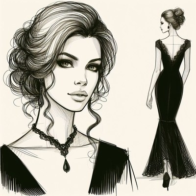 Woman in black dress sketch