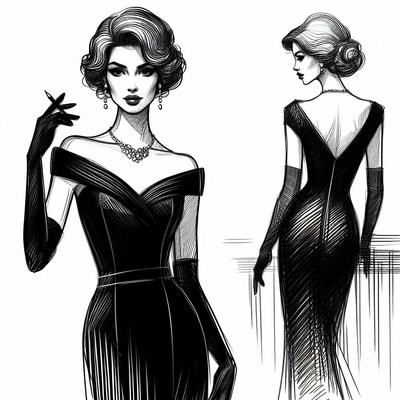 Woman in black dress and gloves