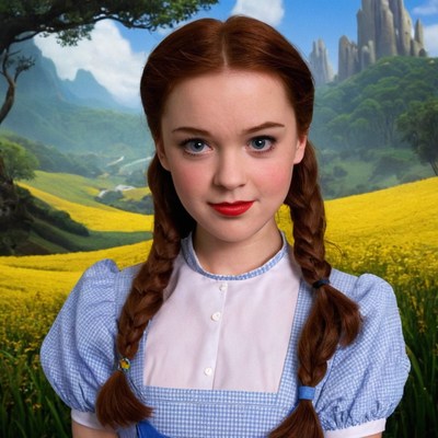 Dorothy in the field of yellow flowers