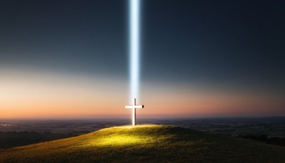 Cross on hilltop at sunset
