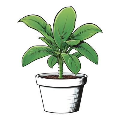 Green plant in white pot illustration