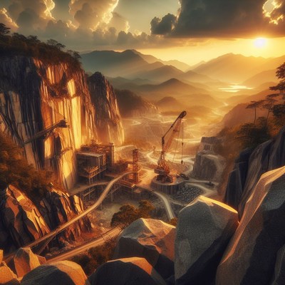 Mountain quarry at sunset