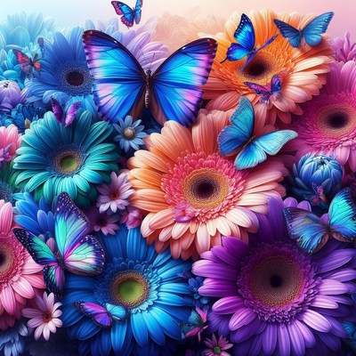 Colorful butterflies and flowers
