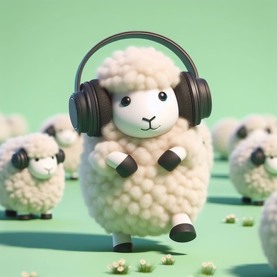 Sheep dancing with headphones