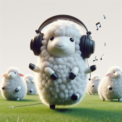 Sheep dancing with headphones
