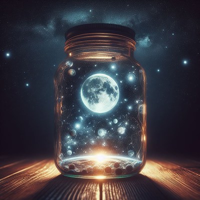 Glass jar with night sky and moon
