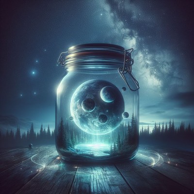 Moon in a jar under night sky