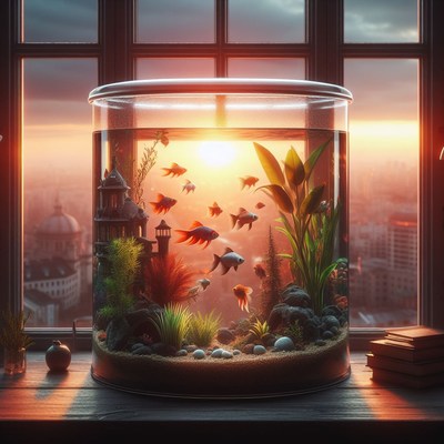 Goldfish tank sunset view