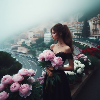 Woman holding peonies in monaco
