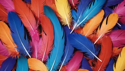 Colorful feathers close-up