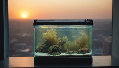 Fish tank at sunset