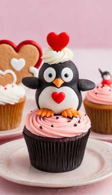 Penguin cupcake for valentine's day