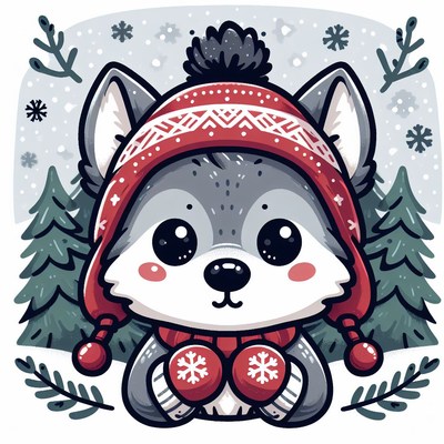 Cute wolf in winter wonderland