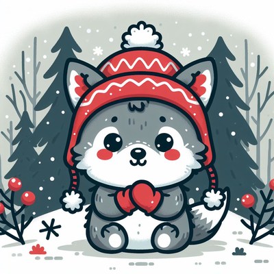 Cute wolf in winter wonderland