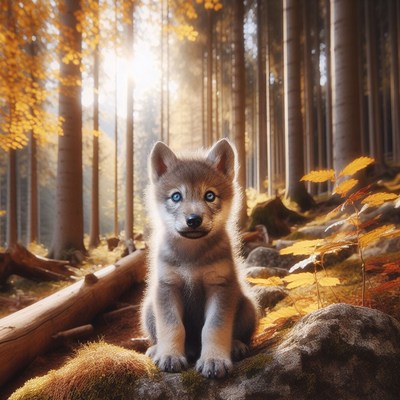 Wolf pup in autumn forest