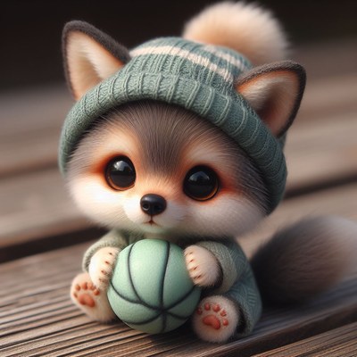 Cute fox puppy playing with ball