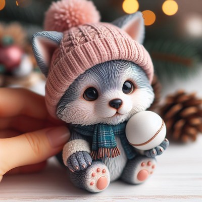 Cute wolf pup in winter hat