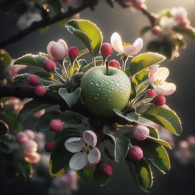 Apple blossom with dew