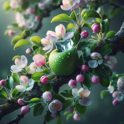 Apple branch with ice cube