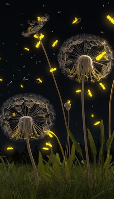 Dandelion seeds in the night