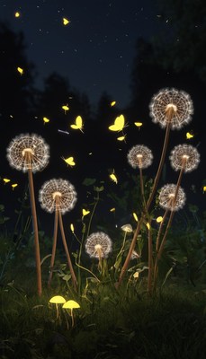 Dandelions and butterflies at night