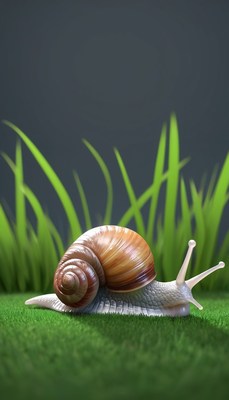 Snail crawling through grass