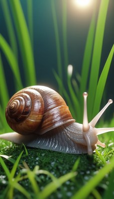 Snail crawling in grass