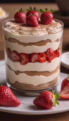 Strawberry and cream dessert in glass