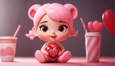 Pink doll holding heart