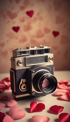 Vintage camera with hearts
