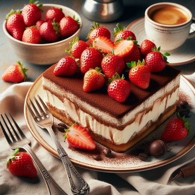 Strawberry tiramisu dessert with coffee