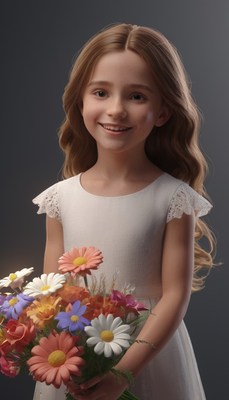 Girl holding colorful flower bouquet